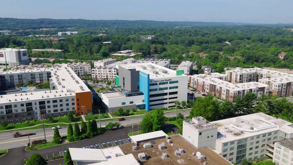 Aerial view of the Main Line Health rooftop garden in King of Prussia